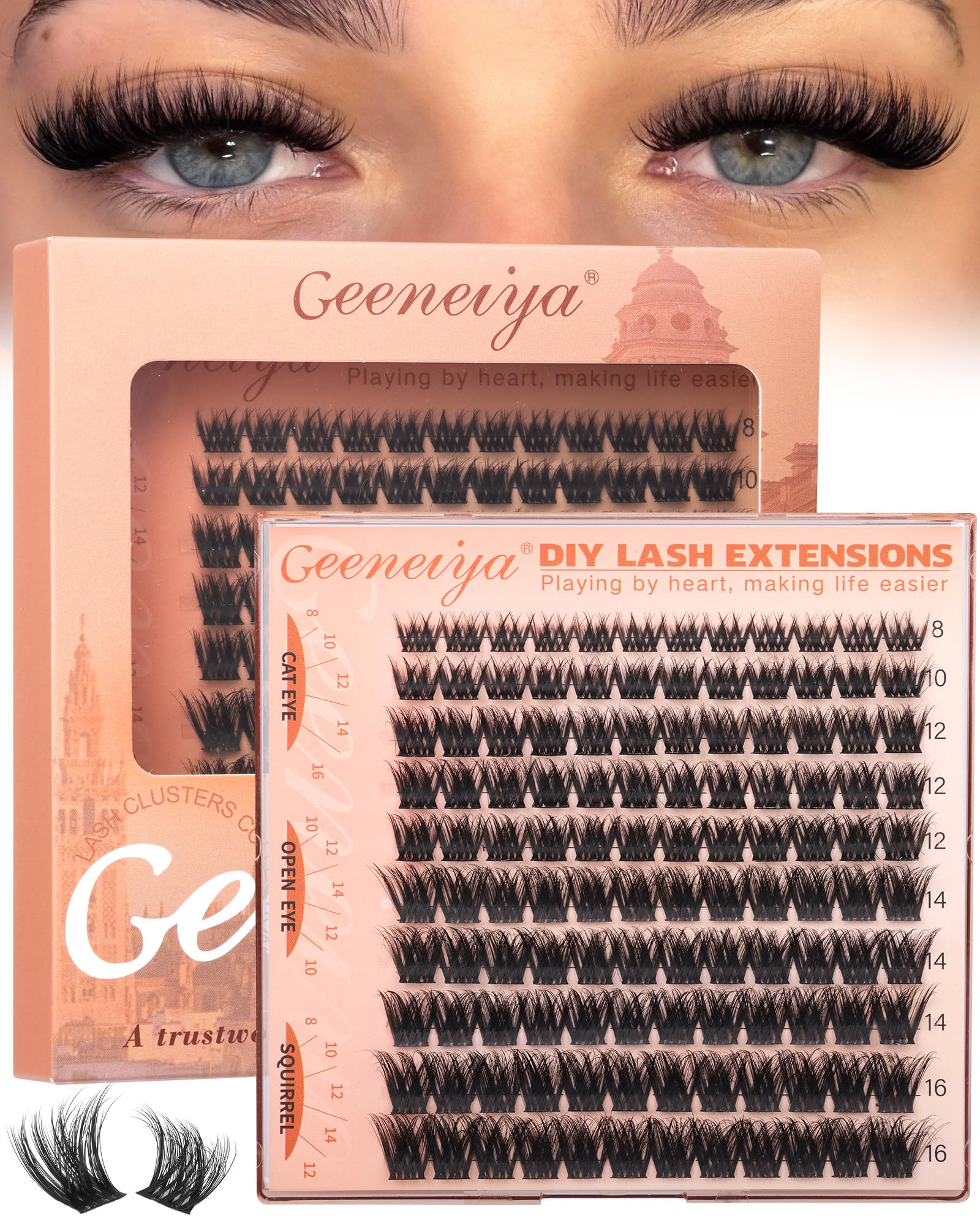 Geeneiya Fluffy Lash Clusters 8-16mm tray delivers natural 3D volume for everyday glam.