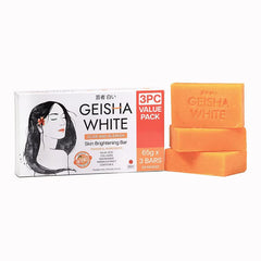 Geisha White Intense Skin Cleansing Bar pack image showing three bars for daily cleansing and value.