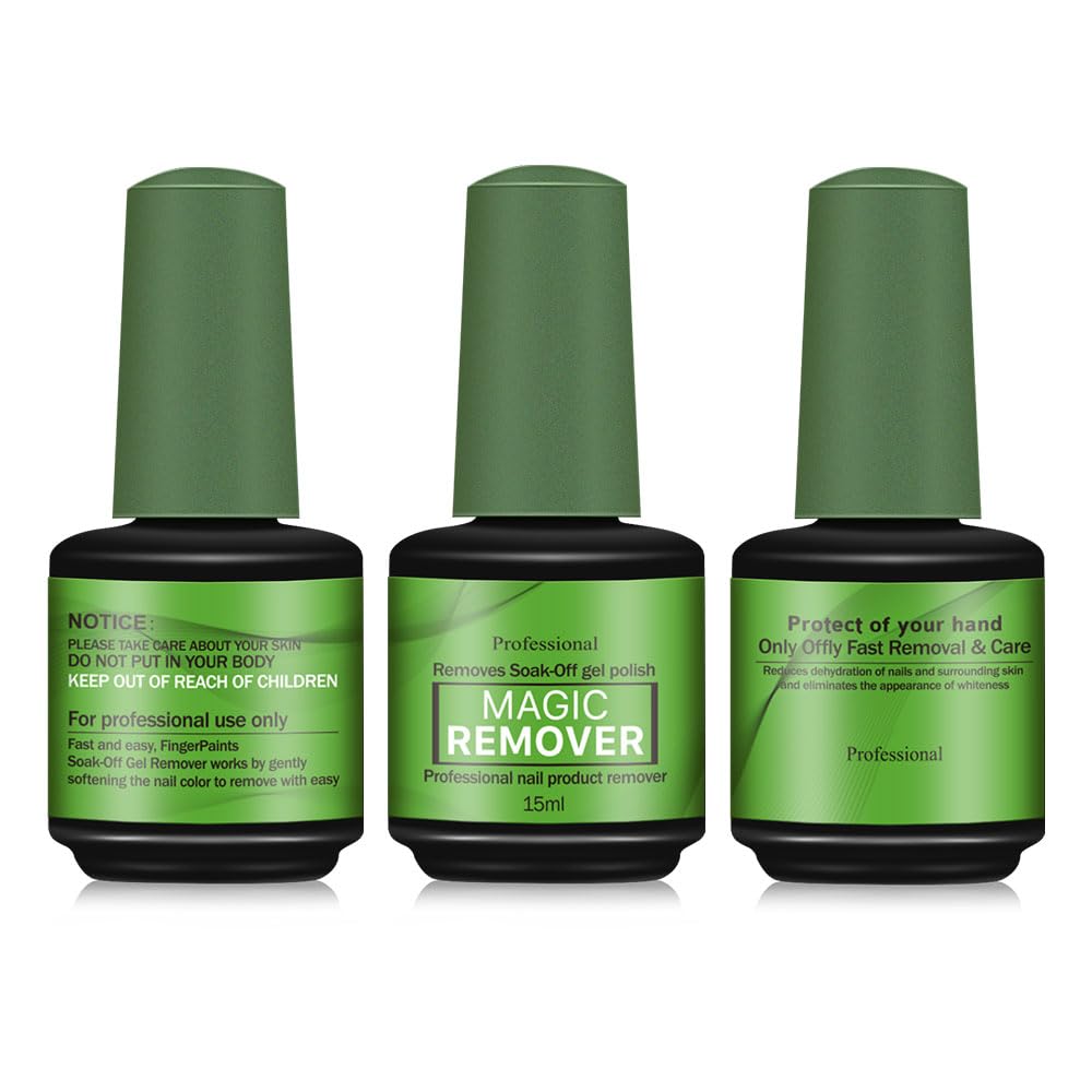 Gel Nail Polish Remover Green 3x15ml pack for at-home gel removal