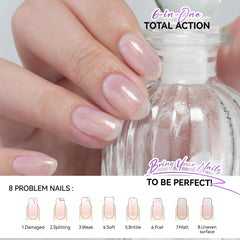 Pearl gloss close-up highlights bright natural-looking nails.