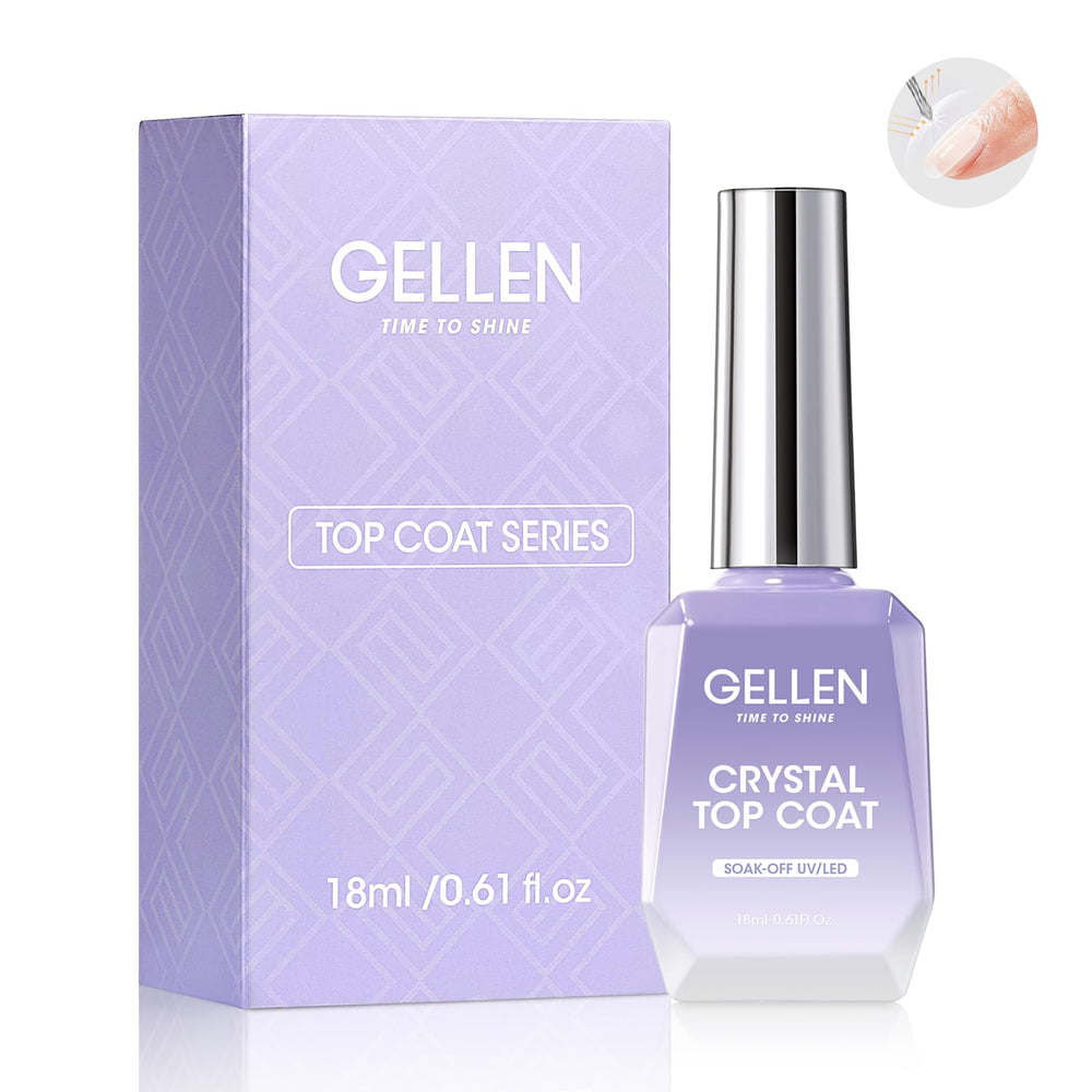 GELLEN 18ml top coat bottle showing clear gloss for durable nails