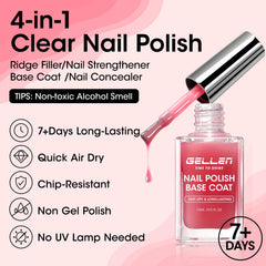 GELLEN 4in1 clear nail polish base coat brush detail for quick coverage.