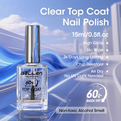 GELLEN Clear Top Coat bottle close-up, no-UV-lamp needed for home use.