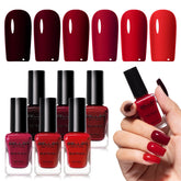 GELLEN dark red nail polish set swatches show six rich autumn shades for versatility