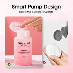 GELLEN dual-phase remover bottle shown as it requires shaking to mix.