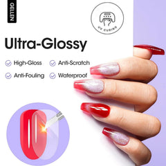 GELLEN gel top coat brush applying a smooth glass-like shine