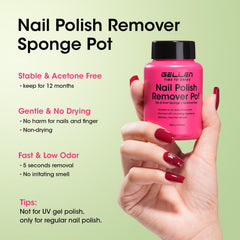 GELLEN remover lid detail shows dip twist sponge for mess-free use