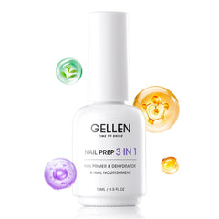 GELLEN Nail Primer Dehydrator bottle front shows 3-in-1 adhesion benefits.