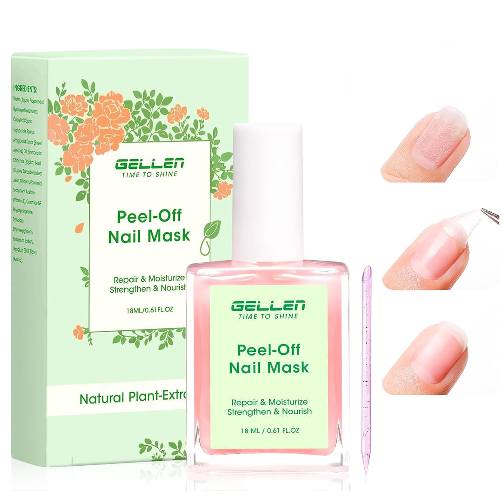 GELLEN peelable nail-strengthener mask bottle close-up showing nourishment and repair