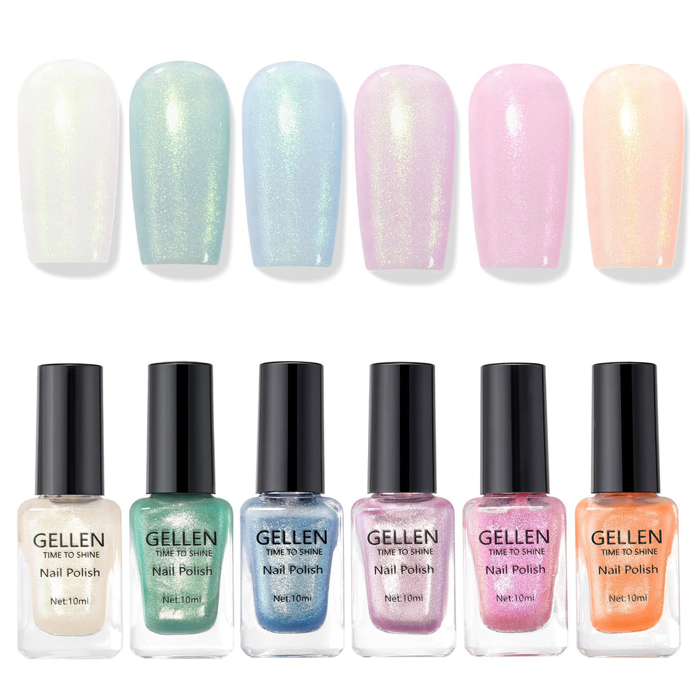 GELLEN Shimmer Pastel nail polish collection with six colors for quick-dry, long-lasting nails.