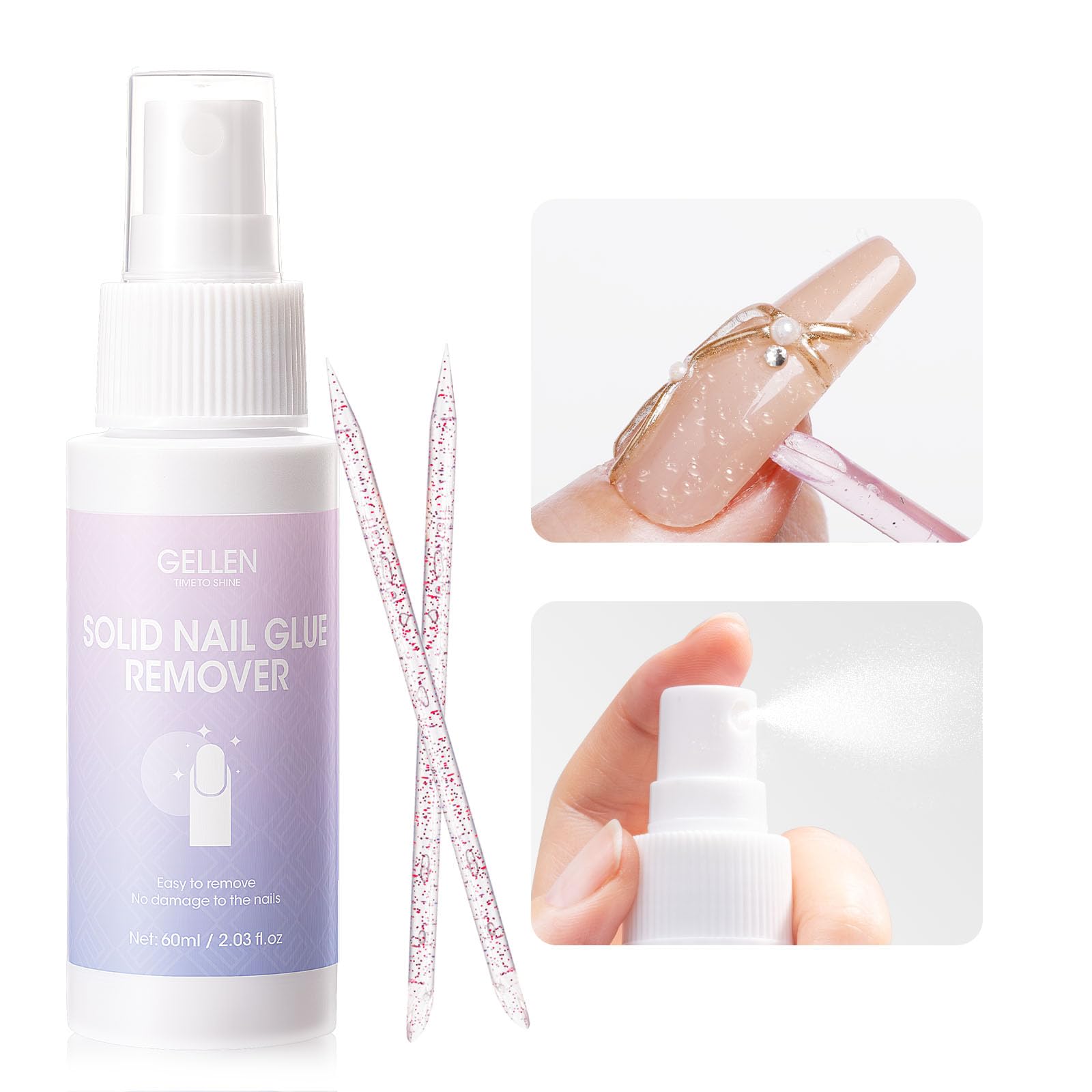 GELLEN solid gel nail glue remover spray bottle for easy glue removal on nails