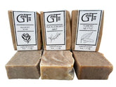 GemTii three-pack display front with natural, handcrafted soaps for daily cleansing.