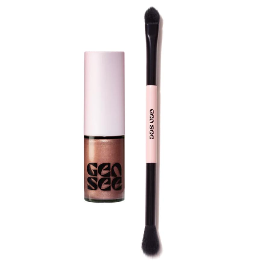 Gen See Hollywood Shimmer Set dual-sided brush delivers precise application of gilded rose metallics.