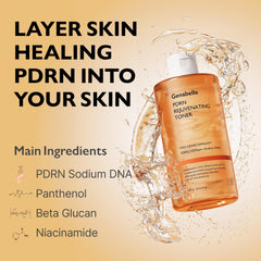 Genabelle PDRN Rejuvenating Toner vanity scene suggests daily skincare ritual