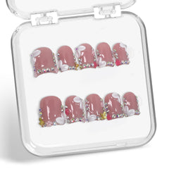 Generic Flower Handmade Press on Nails with 3D rhinestones for elegant daily wear.