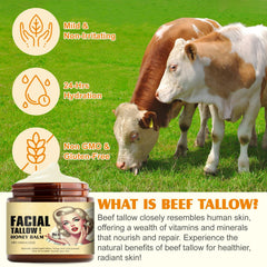 Generic Grass-fed Beef Tallow with honey swirl illustrating natural nourishment for dry skin