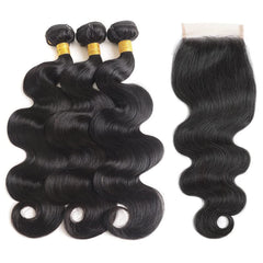 GENEROUS 4x4 lace closure with body wave bundles for seamless parting and easy styling.