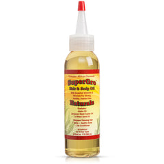 Genuine African Formula SuperGro Hair Oil bottle moisturizes the scalp with natural oils