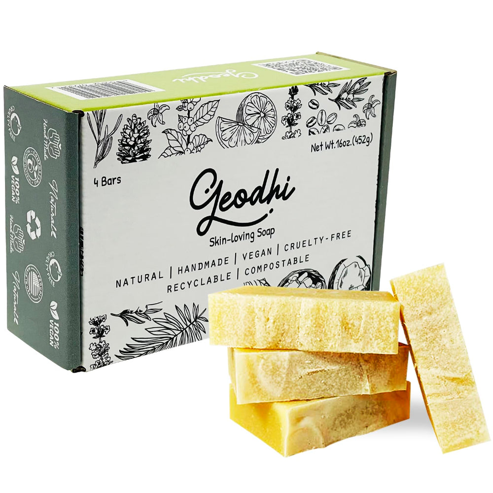 Geodhi Avocado-Rosemary Soap Bar closeup highlighting natural ingredients and gentle cleansing.