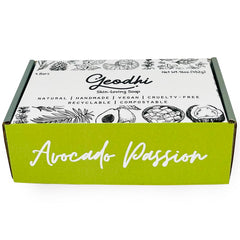 Geodhi Avocado-Rosemary Soap Bar ingredients featuring avocado oil and rosemary extract.