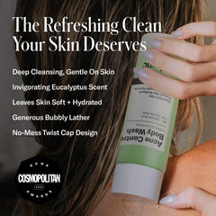 Geologie Acne Control Body Wash pump top for easy, mess-free dispensing during morning showers.
