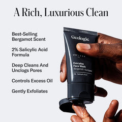 Geologie face wash bottle close-up with salicylic acid for oil control