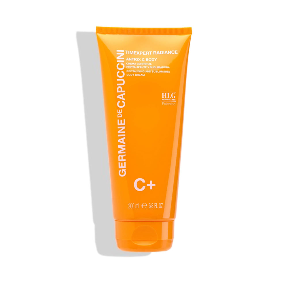 Germaine de Capuccini Timexpert Radiance C+ bottle close-up highlighting antioxidant formula.