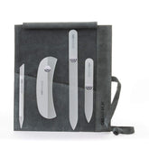GERmanikure gray crystal glass nail file set in light gray suede case for precise filing at home