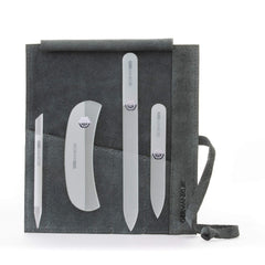 GERmanikure gray crystal glass nail file set in light gray suede case for precise filing at home