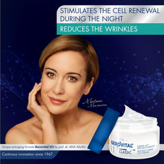 Close-up of Gerovital Classic Night Cream texture showing rich, smoothing formula.