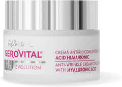 Gerovital Evolution anti-wrinkle cream jar close-up showing rich hydration.