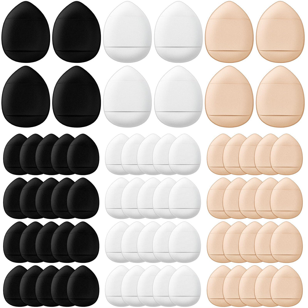 Gerrii 72-piece finger powder puff set in black, skin tone, and white for versatile makeup.