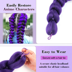 GetGal 24inch purple braids ponytail full length demonstrates dramatic look.