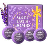 GETT Lavender Bath Bombs packaging, gift-ready presentation for pampering at home.