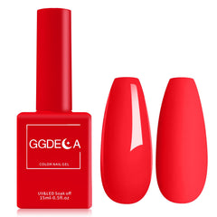 GGDECA bright red gel nail bottle showing true color for at-home nails.