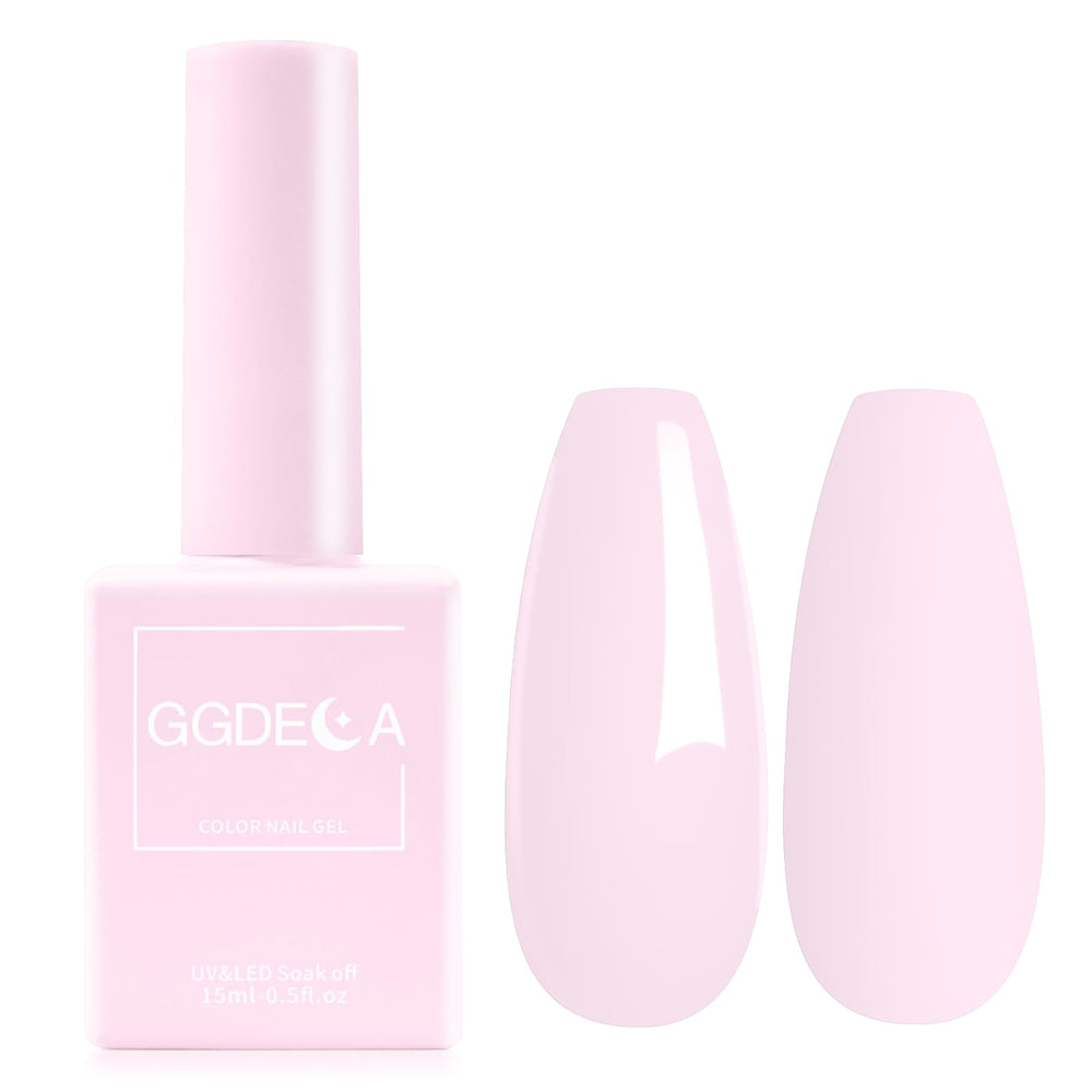 GGDECA light pink gel bottle close-up, true color preview for precise manicure planning.