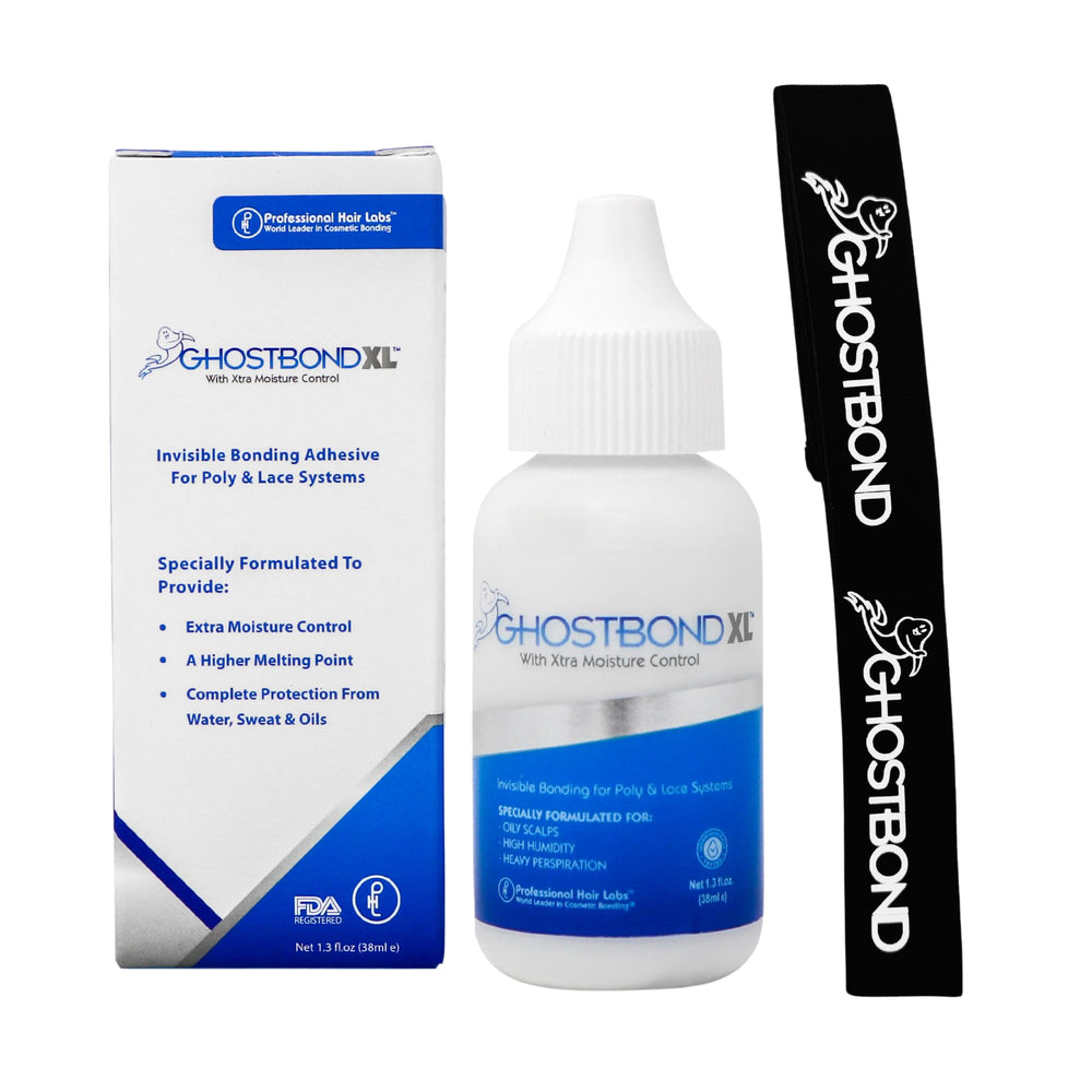 GhostBond XL adhesive bottle showing a secure, invisible bond for lace wigs.