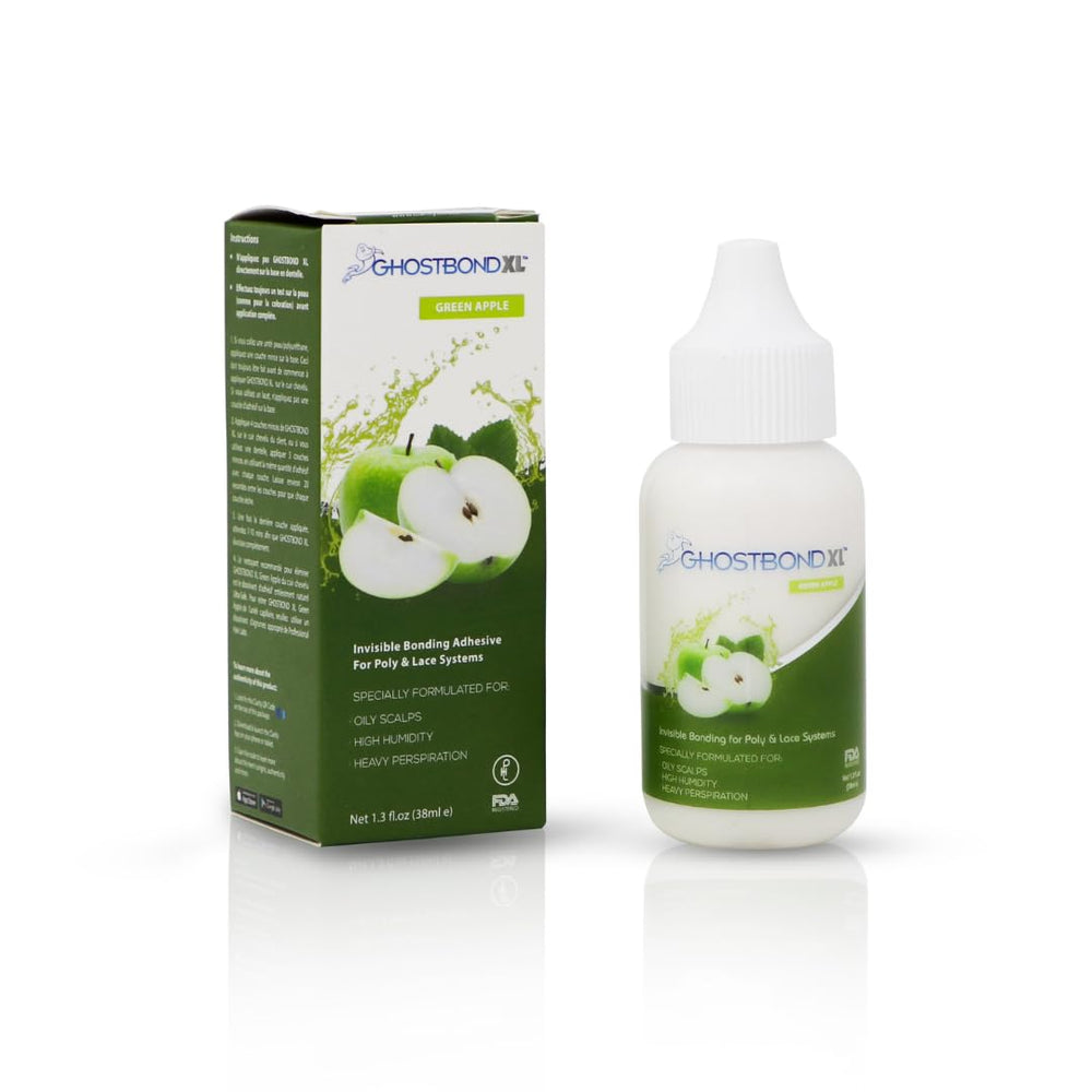 GhostBond XL Green Apple bottle showing long-lasting hold for wigs