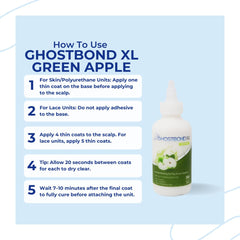 GhostBond XL Green Apple wearer with natural look and invisible bond along hairline