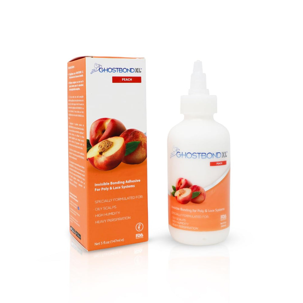 GhostBond XL Peach waterproof bond secures fabric and hairpieces in wet conditions.