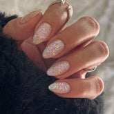 Gifiky short almond press-on nails in a bling set for quick, salon-like manicures
