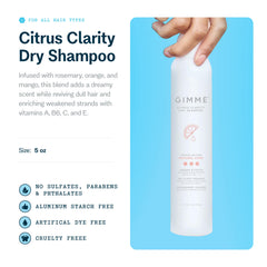 GIMME Beauty Dry Shampoo spray application enables quick refresh.