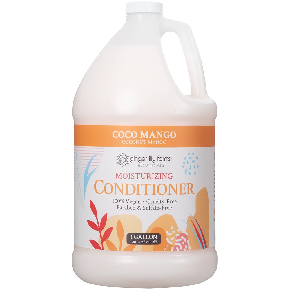 Ginger Lily Farms Coco Mango Conditioner bottle for all hair types, weightless hydration.