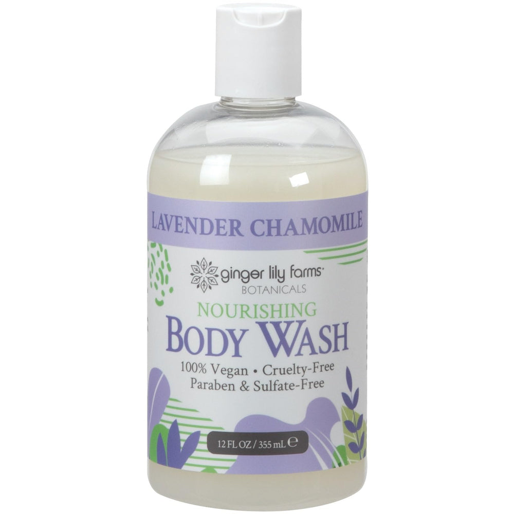 Ginger Lily Farms Botanicals Nourishing Body Wash bottle front with lavender chamomile scent for daily refreshment.