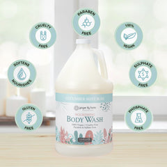 Cucumber mint bliss scent highlighted on Ginger Lily Farms Botanicals Nourishing Body Wash label