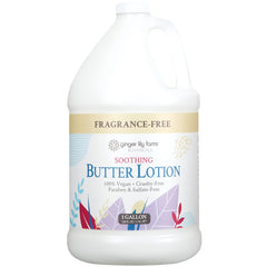 Ginger Lily Farms Botanicals soothing butter lotion dispenser highlights fragrance-free formula for sensitive users.