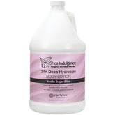 Ginger Lily Farms Shea Indulgence gallon bottle highlighting deep hydration for all-day softness