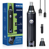 Ginity nose hair trimmer with LED display showing battery level for easy charging.
