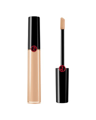 Giorgio Armani Power Fabric Concealer #4 close-up for matte finish and buildable coverage.