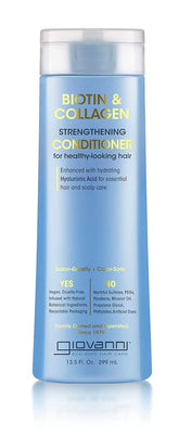 GIOVANNI Biotin & Collagen Conditioner bottle showcases strengthening, color-safe care for healthy hair.